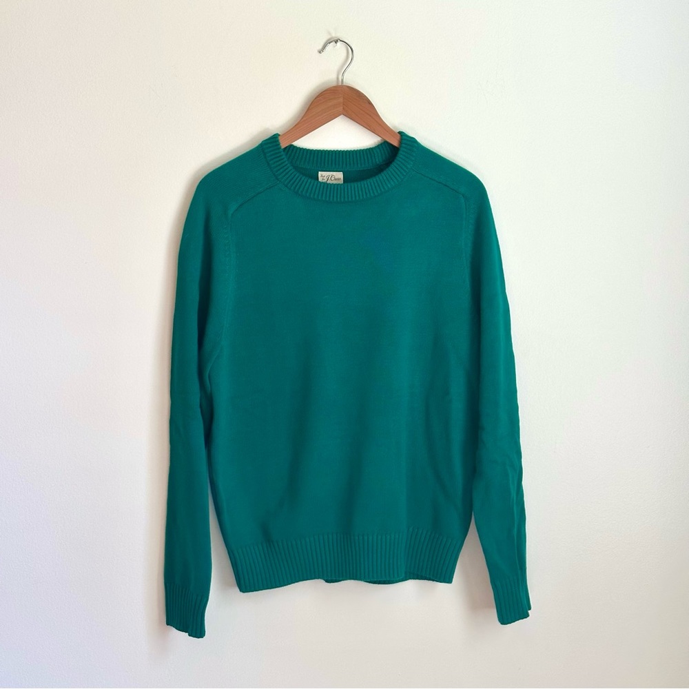 NWT J.Crew Heritage Cotton Crewneck Sweater, Evergreen, Medium